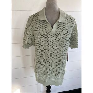 Massive Luxury Mens Sweater Small Knit Crochet Green Cotton